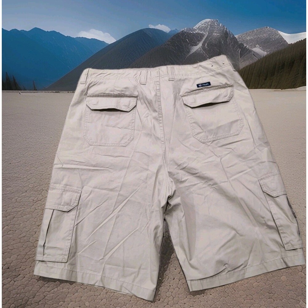CHAPS by RALPH LAUREN MENS SZ 36 OXFORD CLOTH FLAT FRONT KHAKI SHORTS   EUC